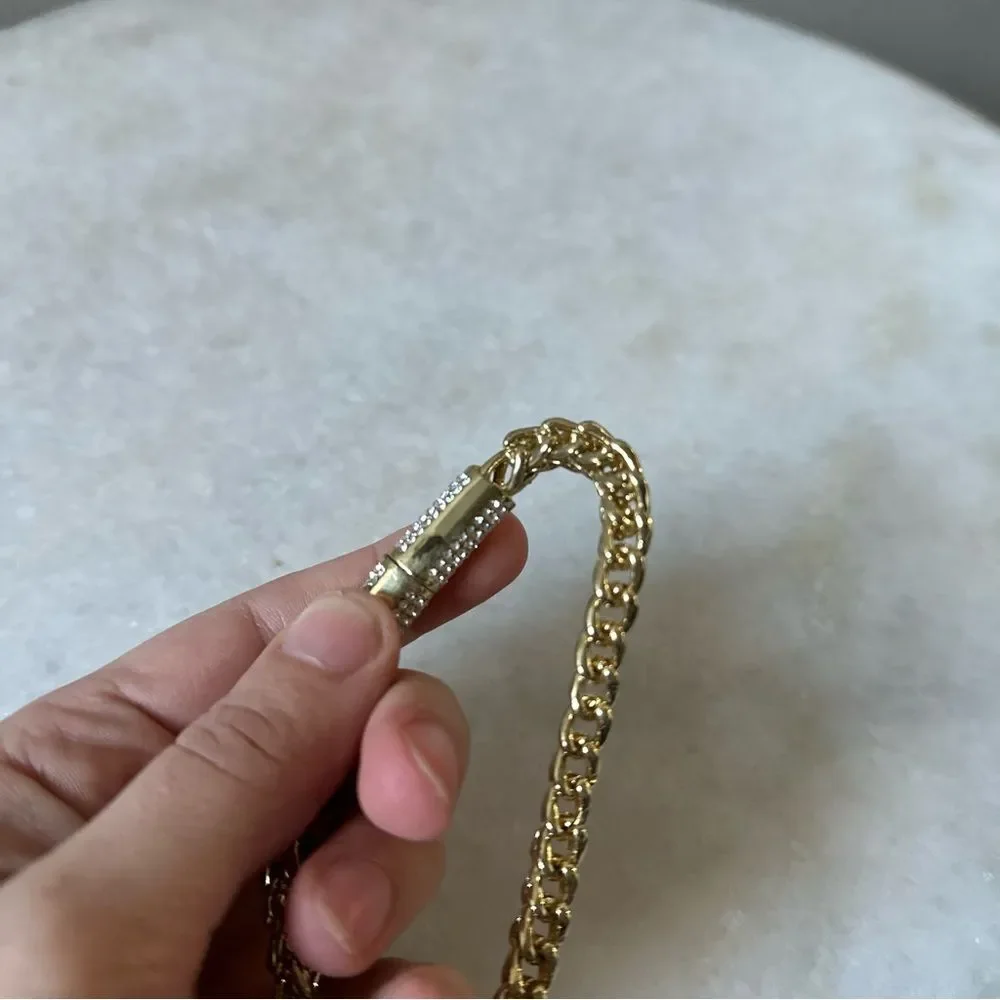 Chunky Link Gold Chain Bracelet with Magnetic Rhinestone Clasp Minimalist